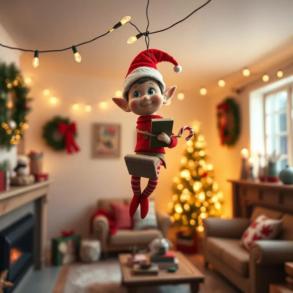 Easy Elf on the Shelf Ideas Hanging from Lights